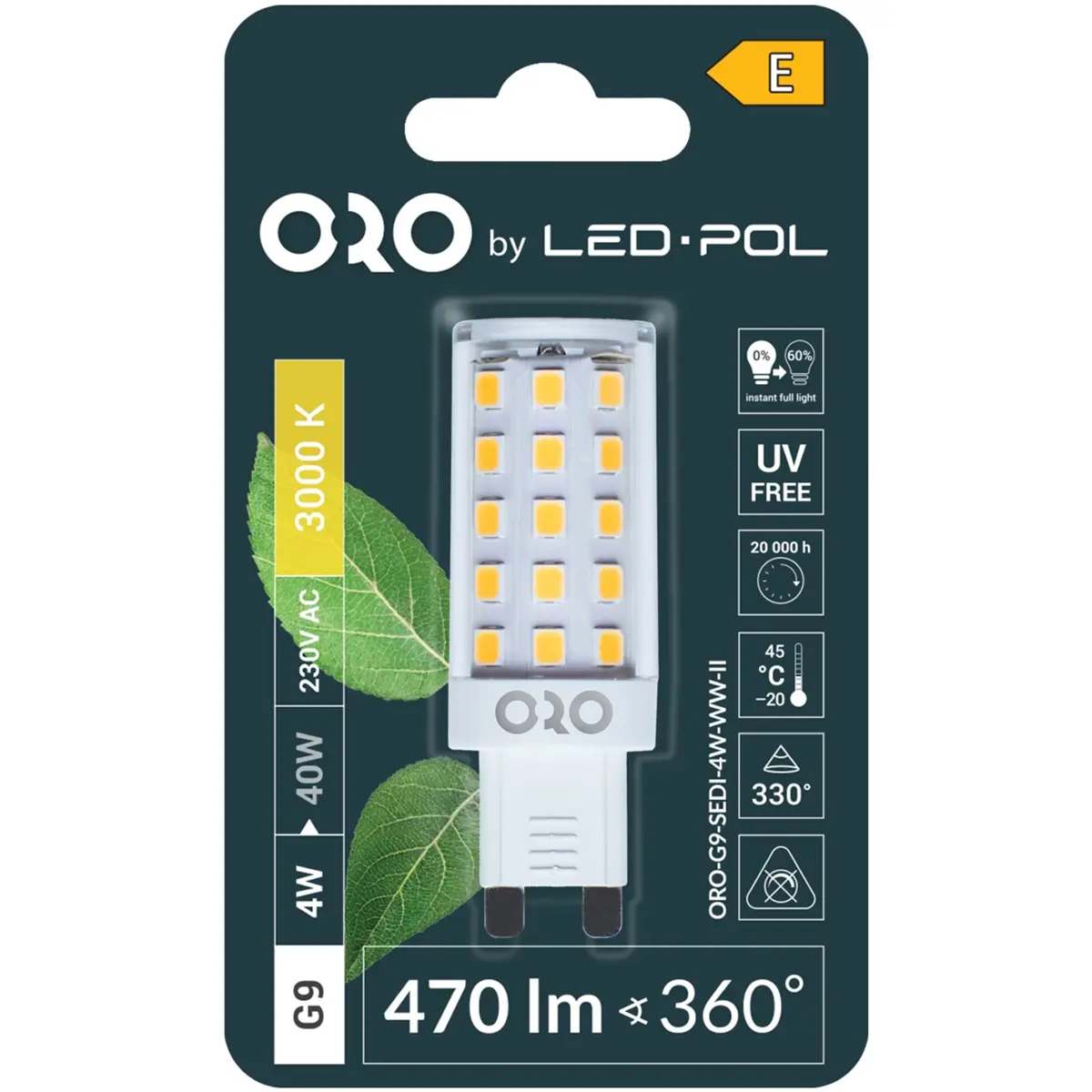 Lâmpada G9 LED 230V 4W 3000K 470lm
