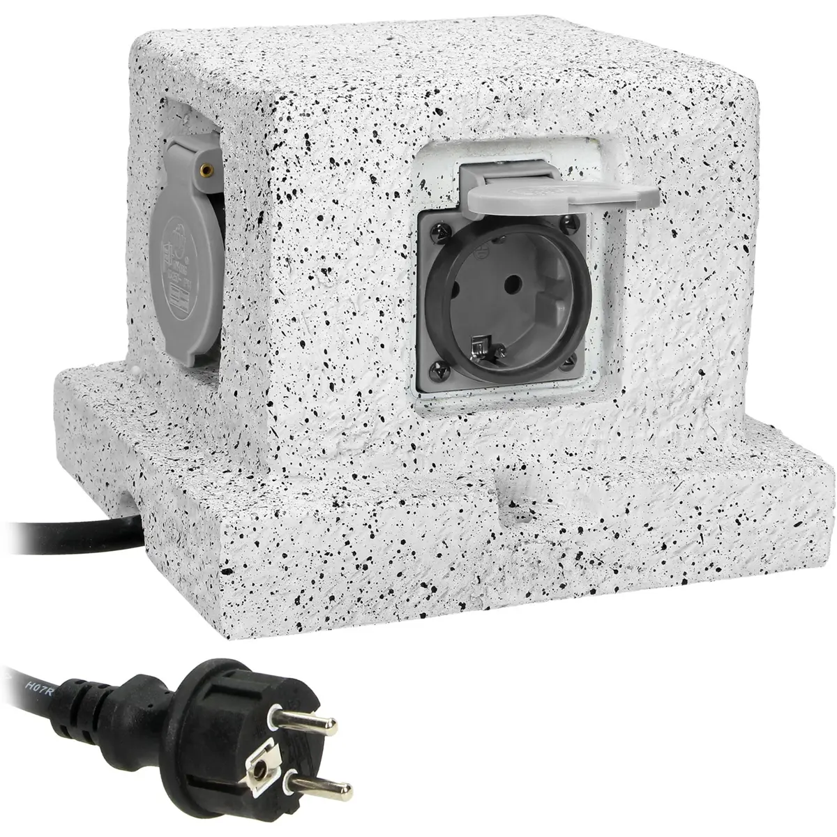 Bloque de tomas 4x Schuko de jardín tipo piedra con cable de 3m