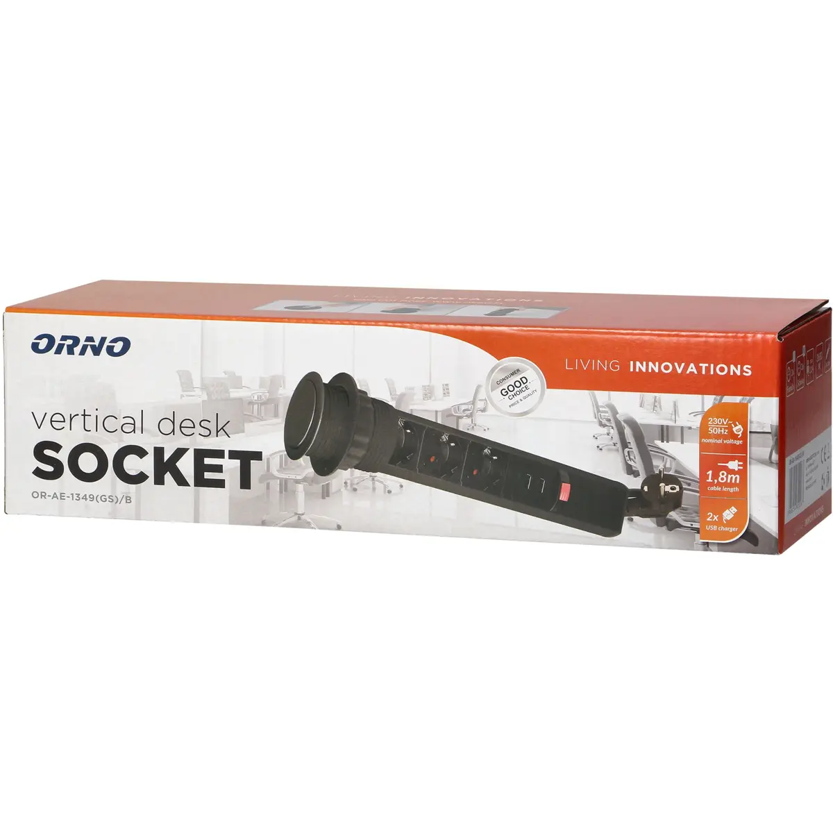 Bloco de tomadas de encastrar Pop-Up (Ø63mm) 3x Schuko + 2xUSB - cabo de 1.8m - Preto