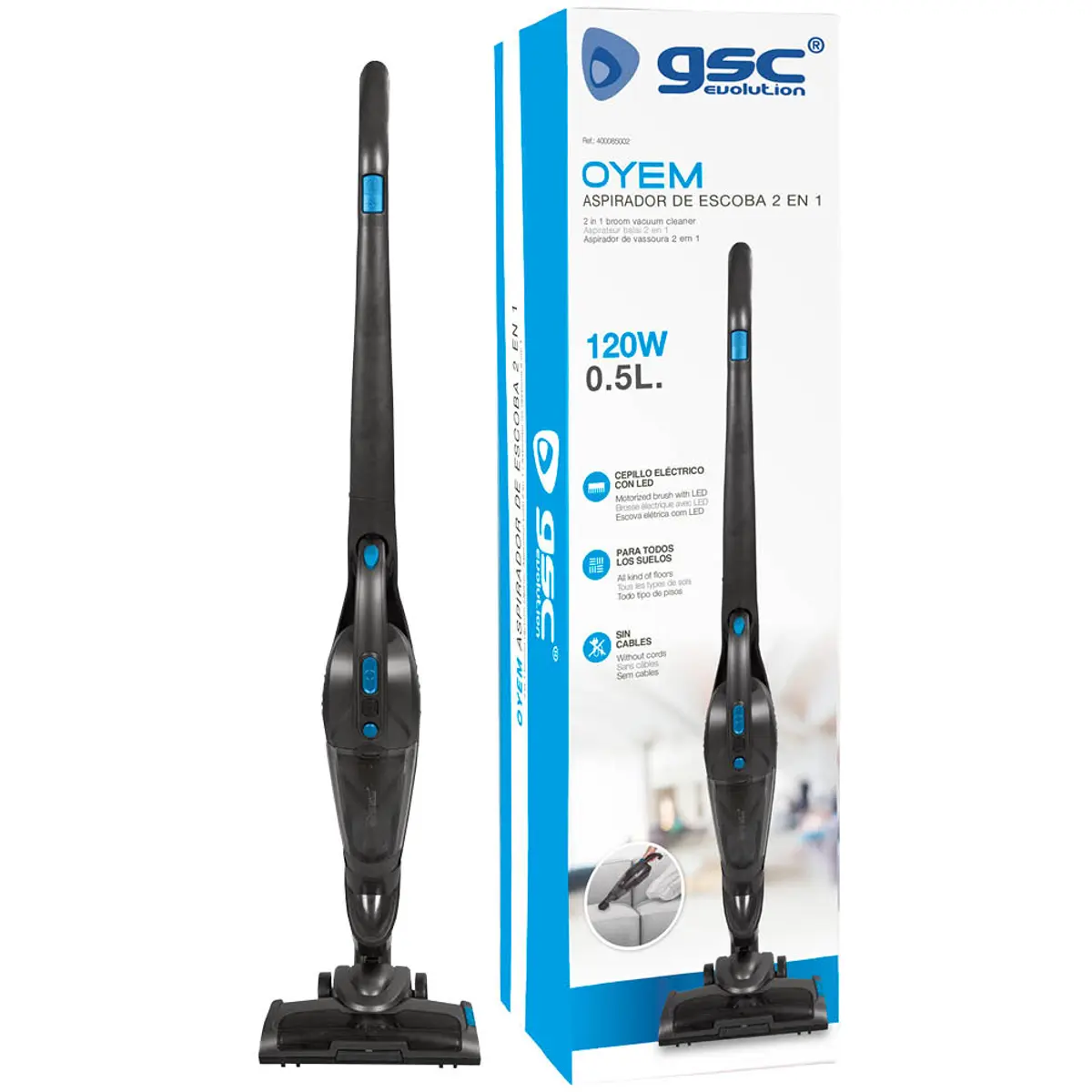 Aspirador de mão/vertical 120W / 0.5L (8kPa) recarregável 2200mAh