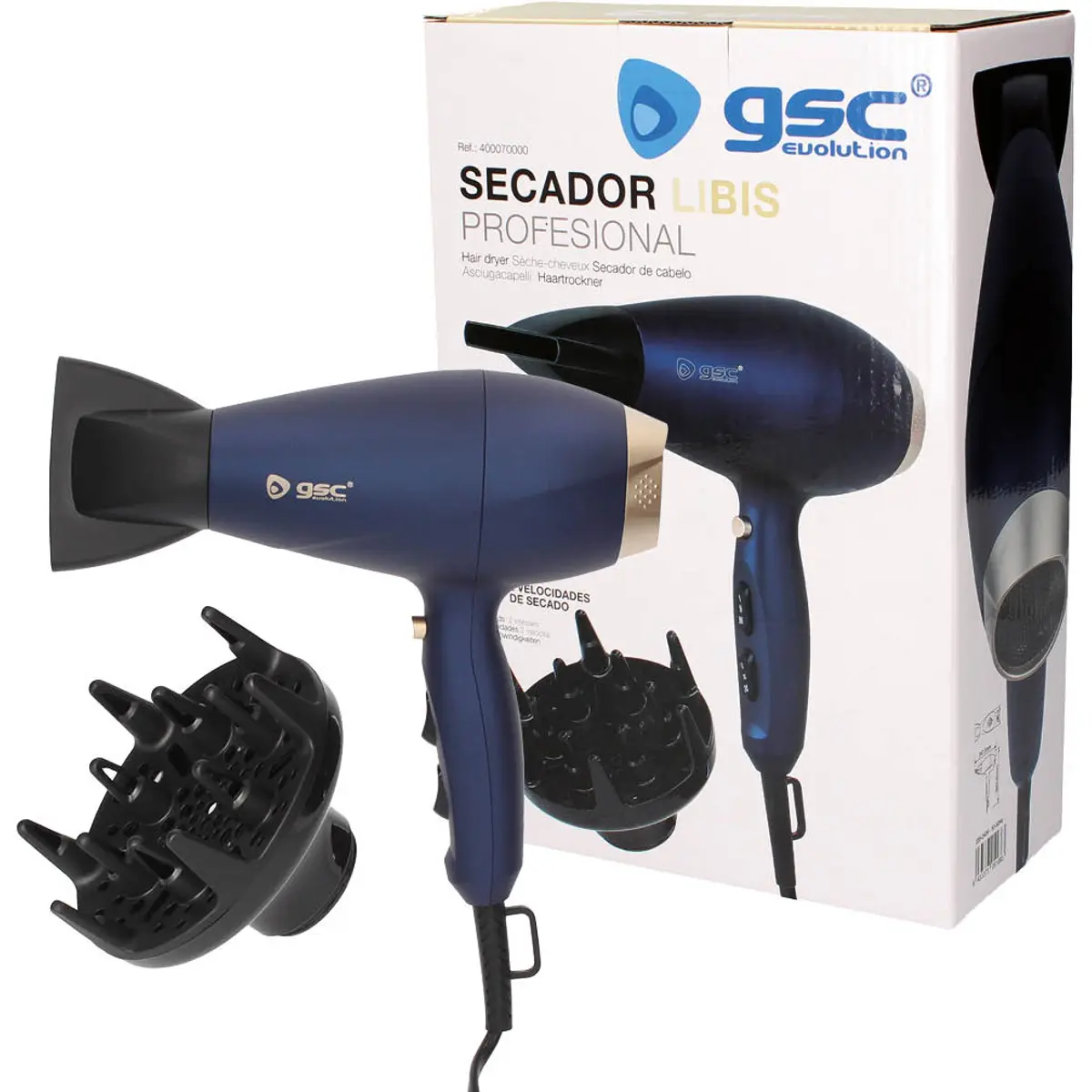 Secador de cabelo 2000W (2 Vel. / 3 Temp.) c/ concentrador + difusor de ar