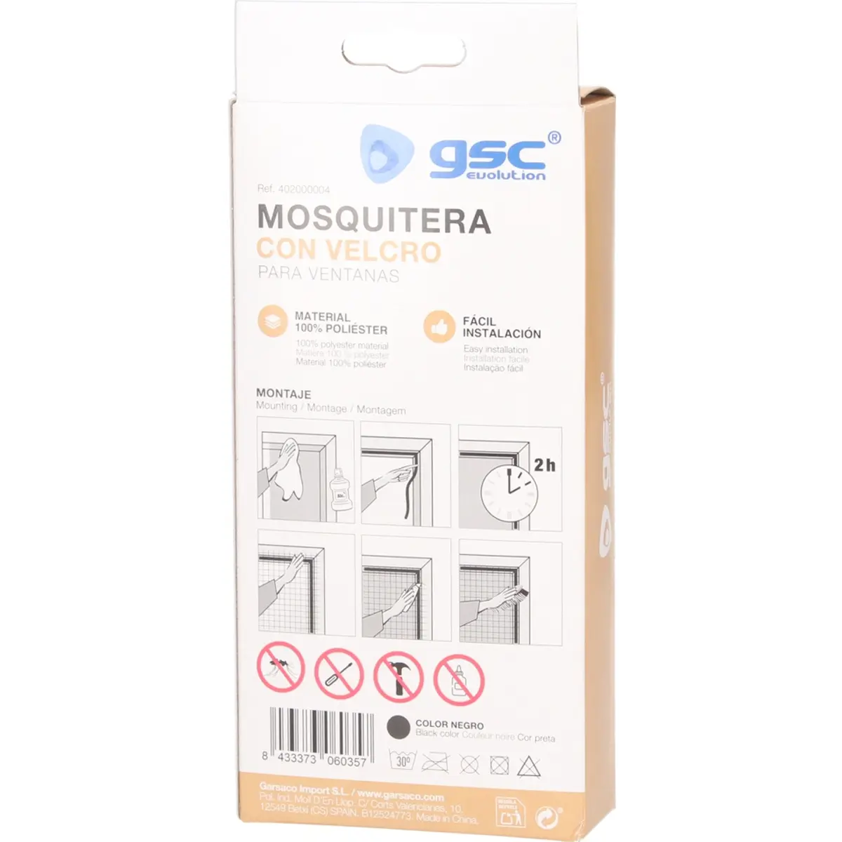 Rede mosquiteira + velcro para janelas 130x150cm - preto