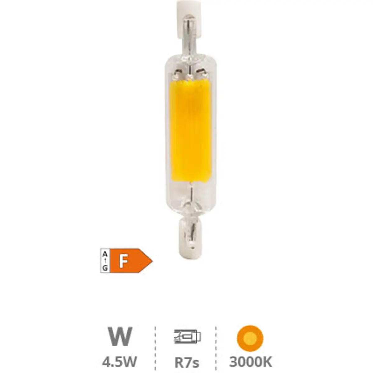 Lâmpada R7S LED COB 78mm 330º 4.5W 3000K 480lm