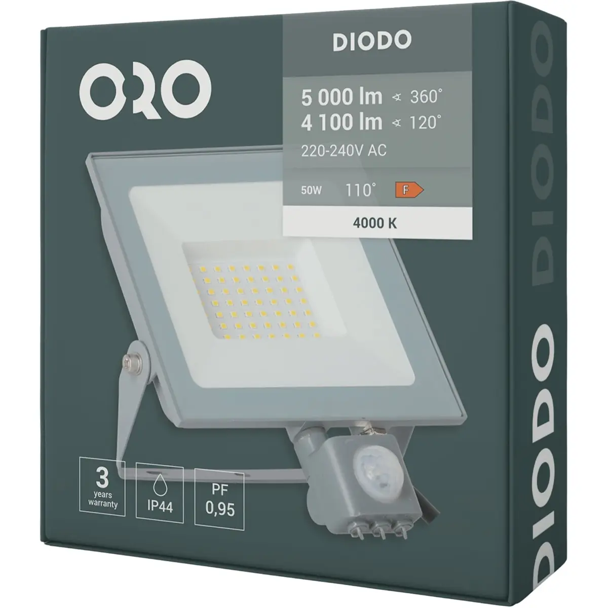 Projector LED 230VAC 50W 4000K (branco neutro) 5000lm com sensor PIR