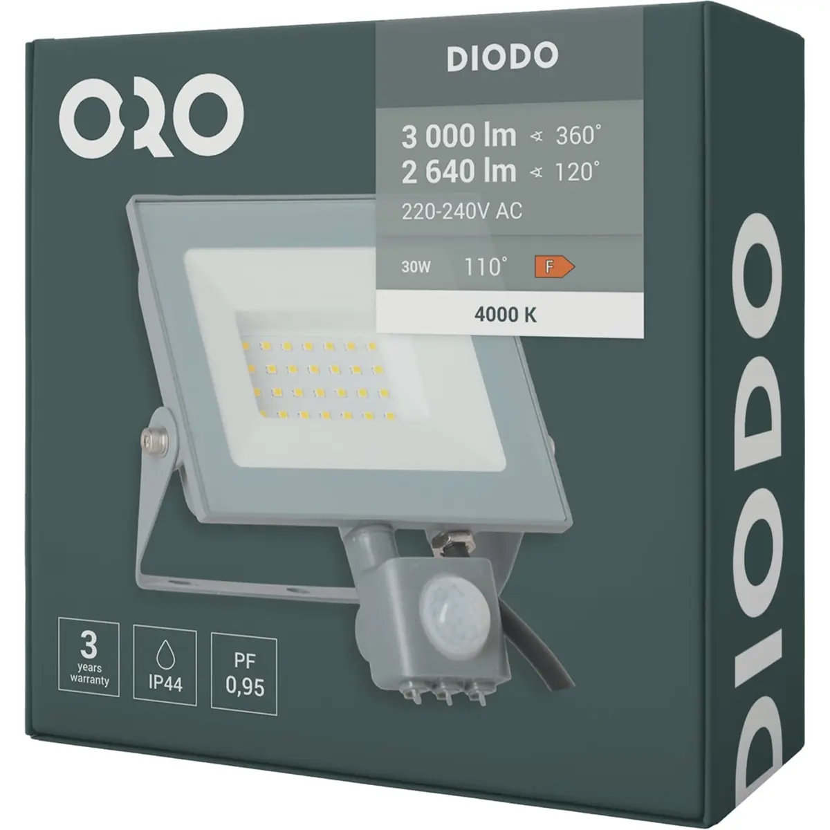 Projector LED 230VAC 30W 4000K (branco neutro) 3000lm com sensor PIR