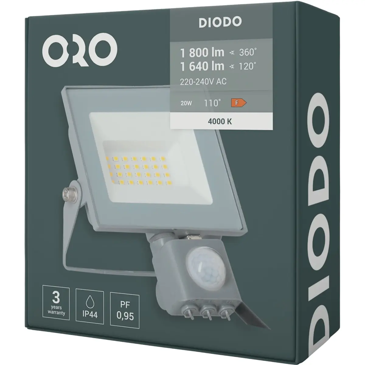 Projector LED 230VAC 20W 4000K (branco neutro) 1800lm com sensor PIR