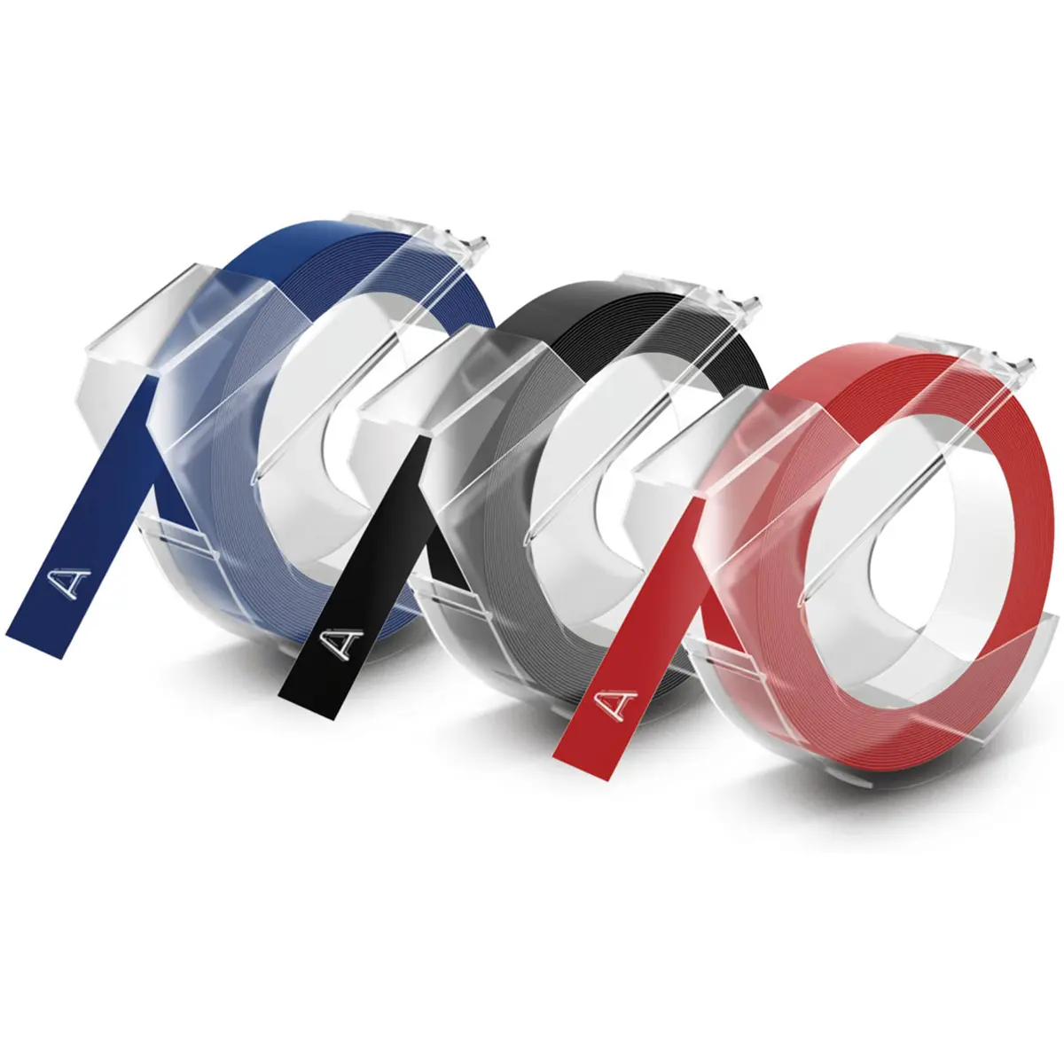 Conjunto de 3 Fitas autocolante para rotuladoras de relevo [9mm x 3m] - AZL/PRT/VRM