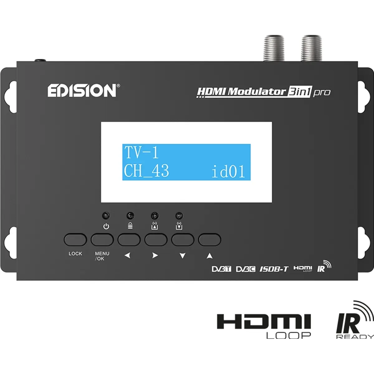 Modulador HDMI 3-em-1 para DVB-T/DVB-C/ISDB-T com HDMI Loop-Out e IR Tx