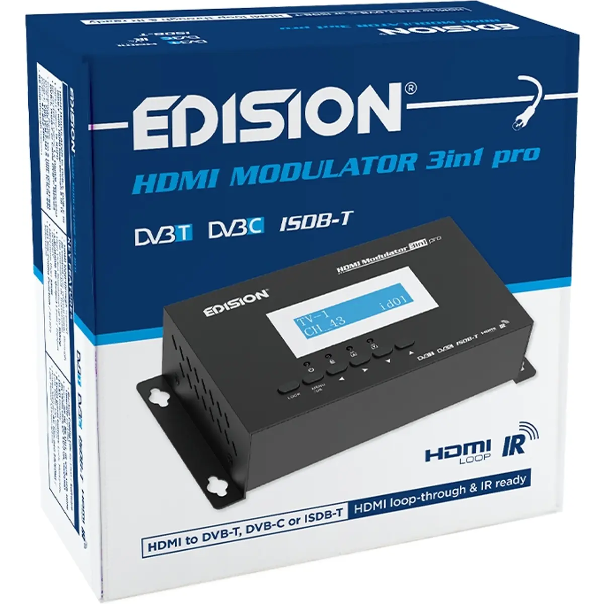 Modulador HDMI 3-em-1 para DVB-T/DVB-C/ISDB-T com HDMI Loop-Out e IR Tx