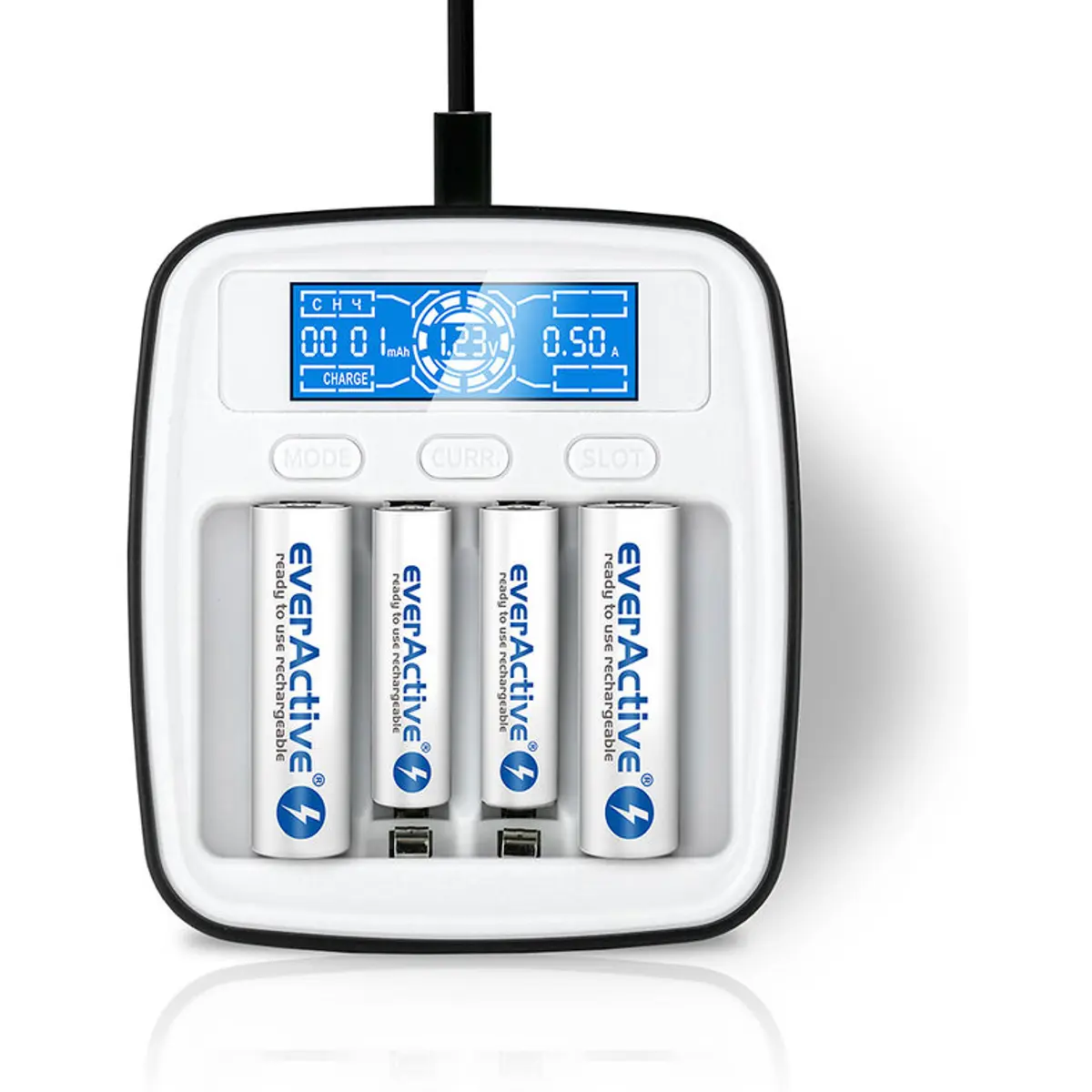 Carregador profissional para 1-4 baterias AAA / AA Ni-MH c/ LCD