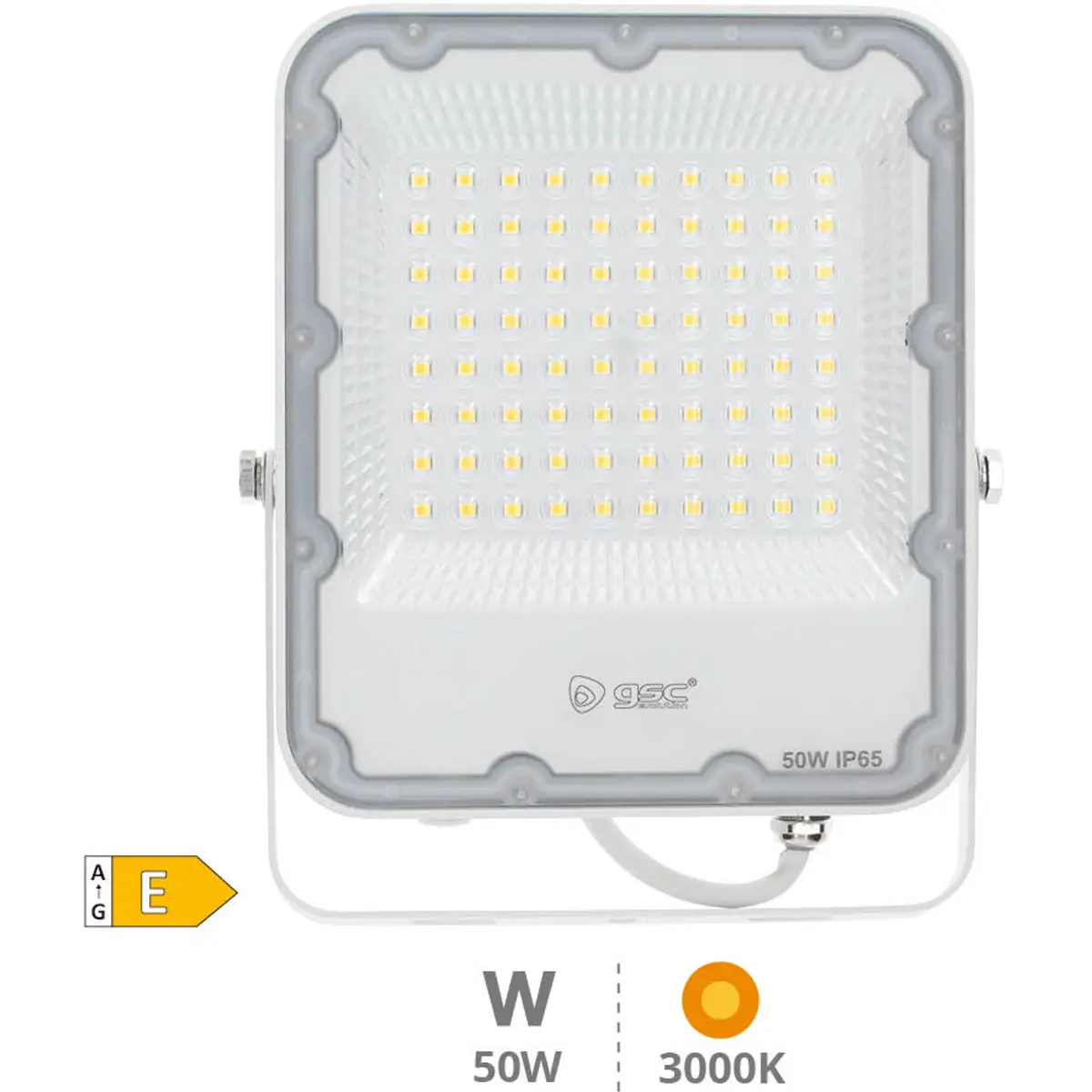 Projetor 230VAC 50W 3000K (branco quente) 4700lm IP65 - Branco