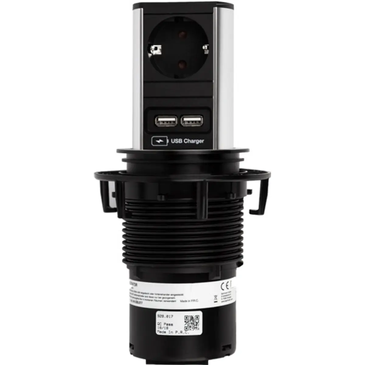 Bloco de tomadas de encastrar Pop-Up (Ø79mm) 1x Schuko + 2x USB-A - cabo de 2.0m