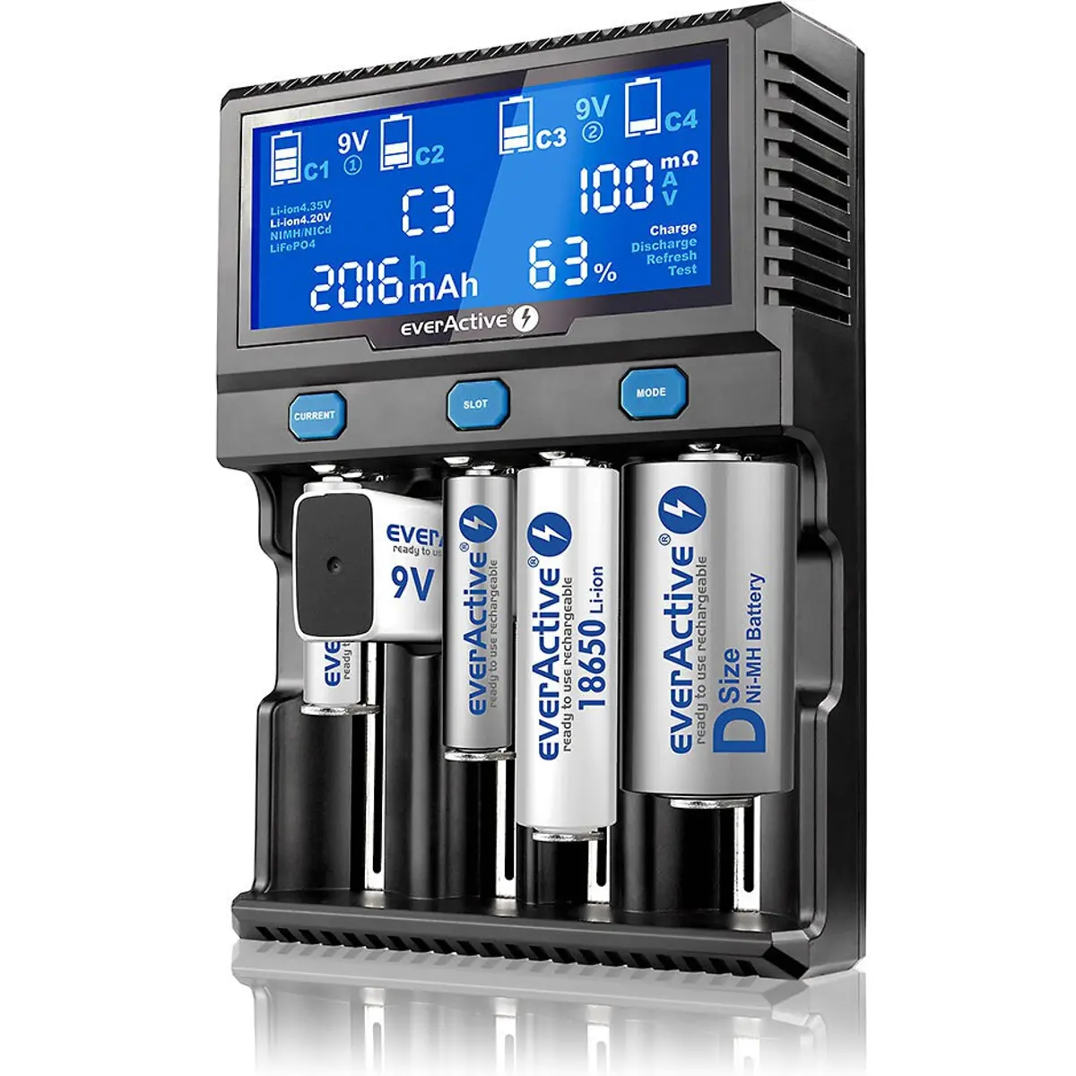 Carregador multi-baterias NiMH / Li-ion / Li-FePO4 com LCD