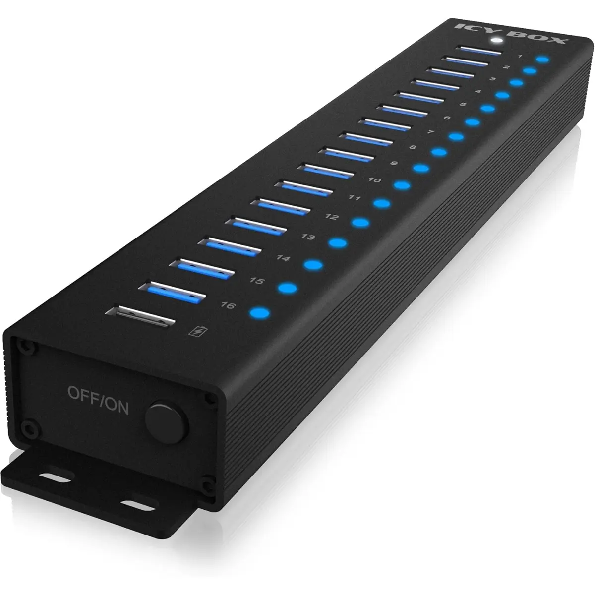 HUB USB 3.2 com 17 portas (16x USB-A; 1x USB-A 7.5 W) c/ cabo USB e adaptador 12V