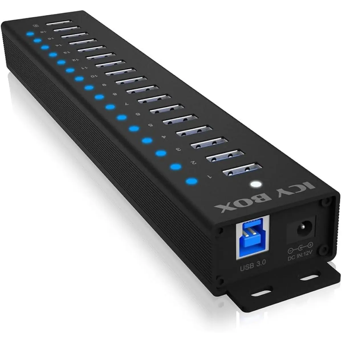 HUB USB 3.2 com 17 portas (16x USB-A; 1x USB-A 7.5 W) c/ cabo USB e adaptador 12V