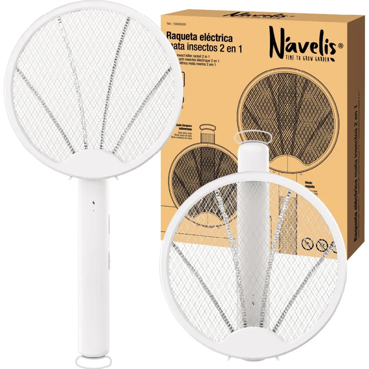 Raquete eléctrica mata-moscas 2 em 1 recarregável via USB-C