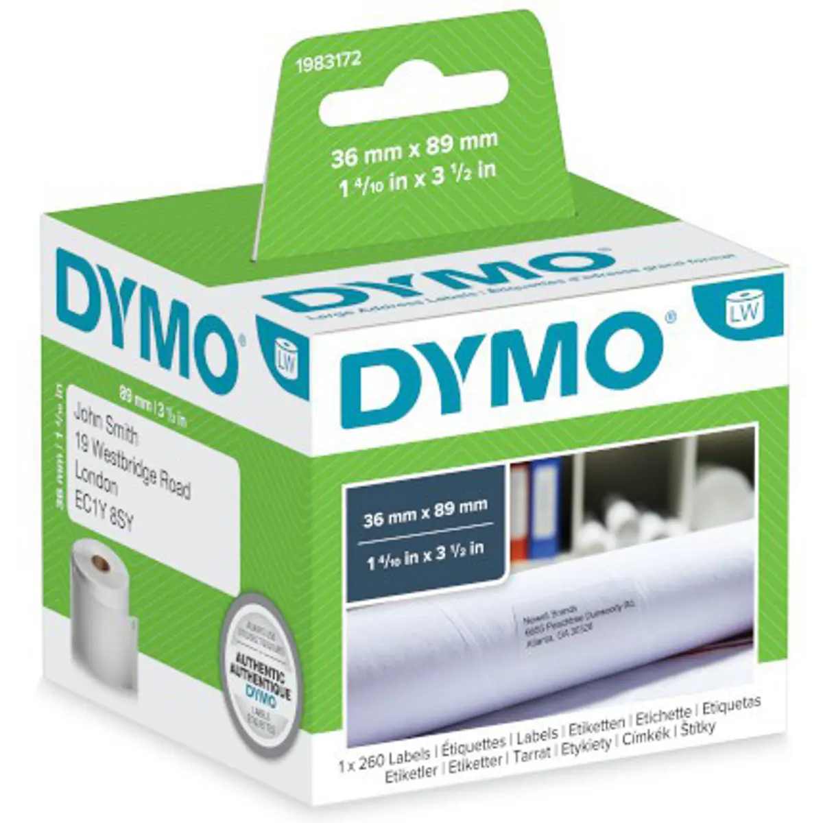 Rolo de 260 etiquetas térmicas adesivas LabelWriter - 36x89mm
