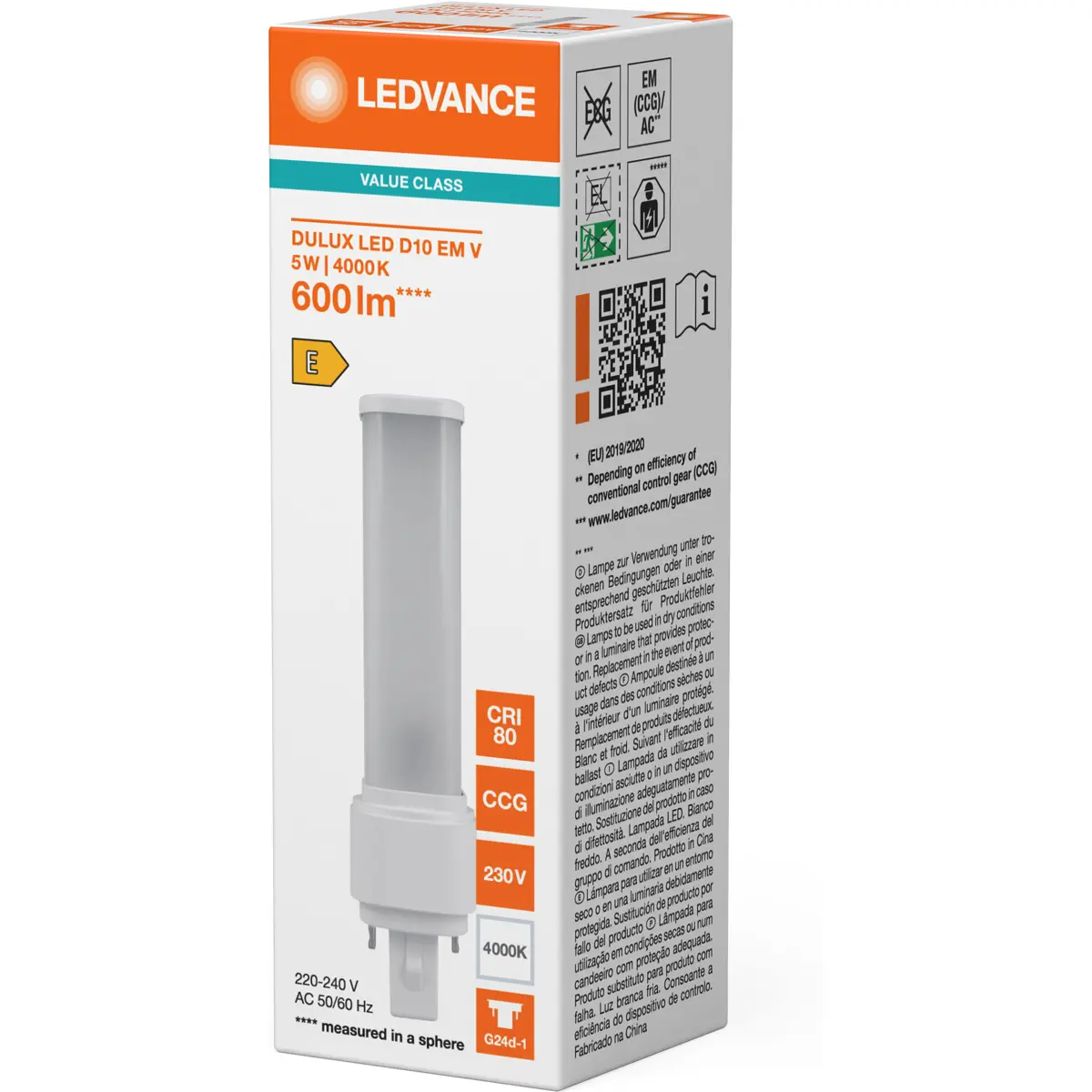 Lâmpada LED tipo PL G24d-1 2 pinos 5W (=10W/840) 4000K (branco neutro) 600lm