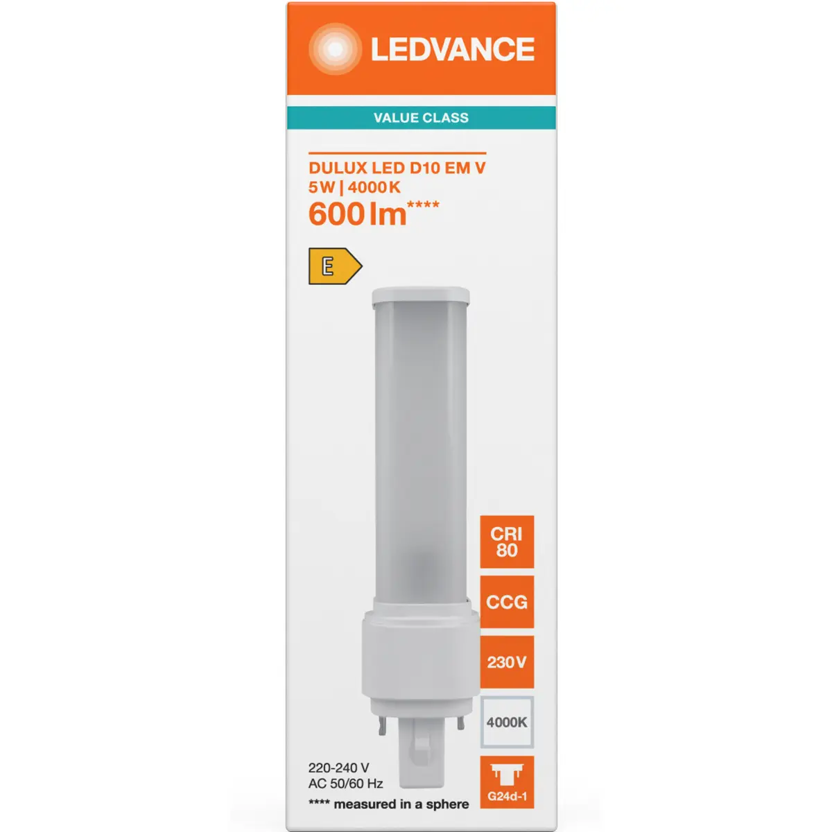 Lâmpada LED tipo PL G24d-1 2 pinos 5W (=10W/840) 4000K (branco neutro) 600lm