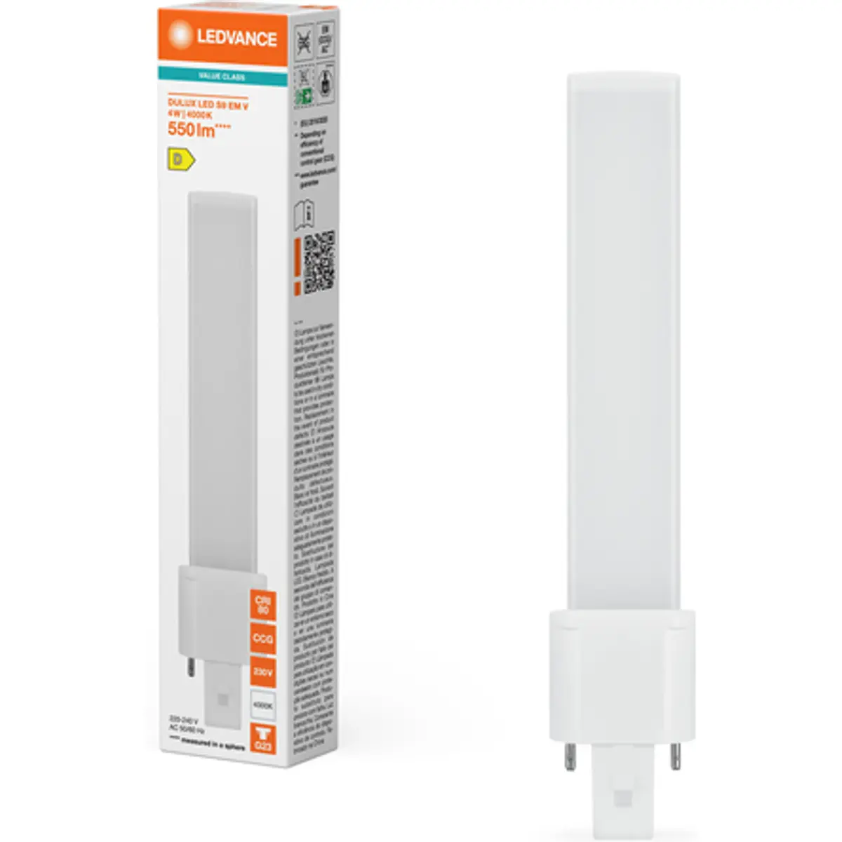 Lâmpada LED tipo PL G23 2 pinos 4W (=9W/840) 550lm 4000K (branco neutro)