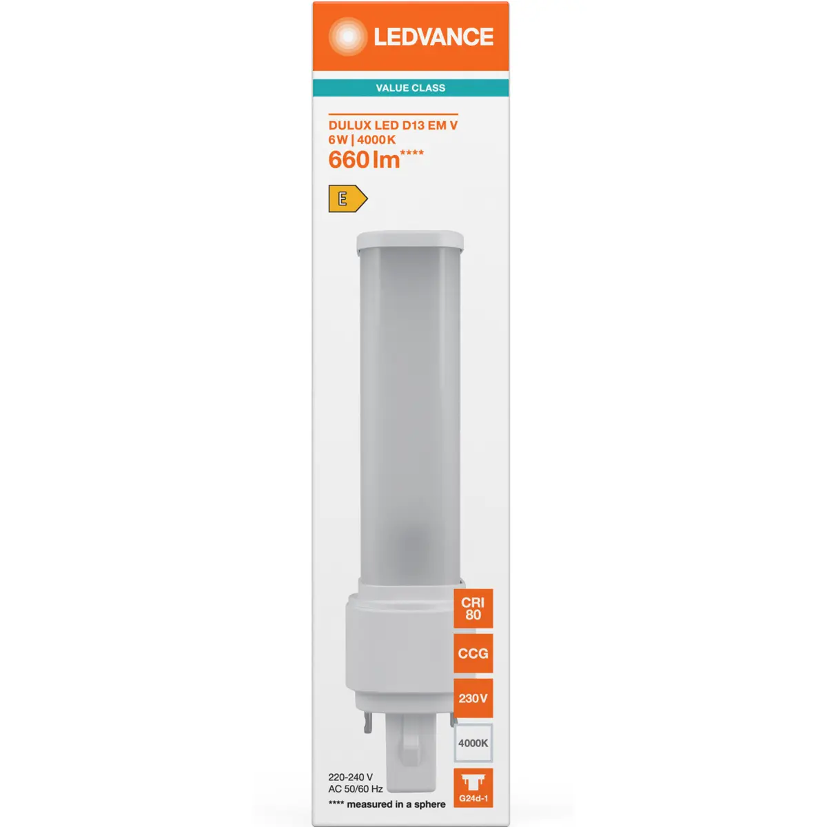 Lâmpada LED tipo PL G24d-1 2 pinos 6W (=10W/840) 660lm 4000K (branco neutro)