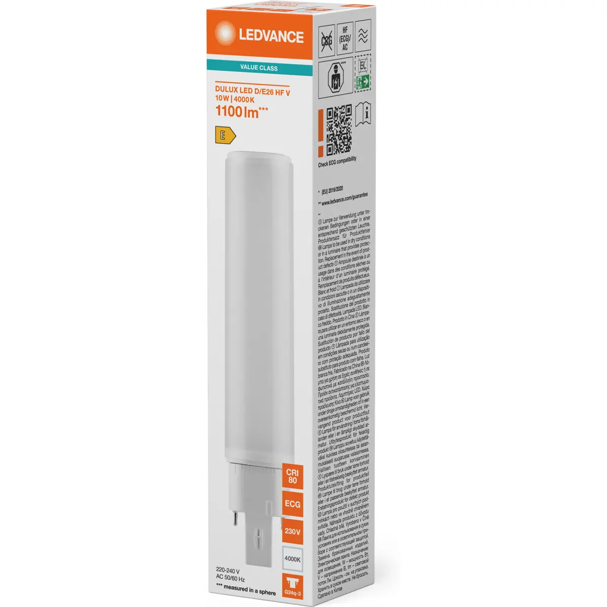 Lâmpada LED tipo PL G24Q-3 4 pinos 10W (=26W/840) 1100lm 4000K (branco neutro)