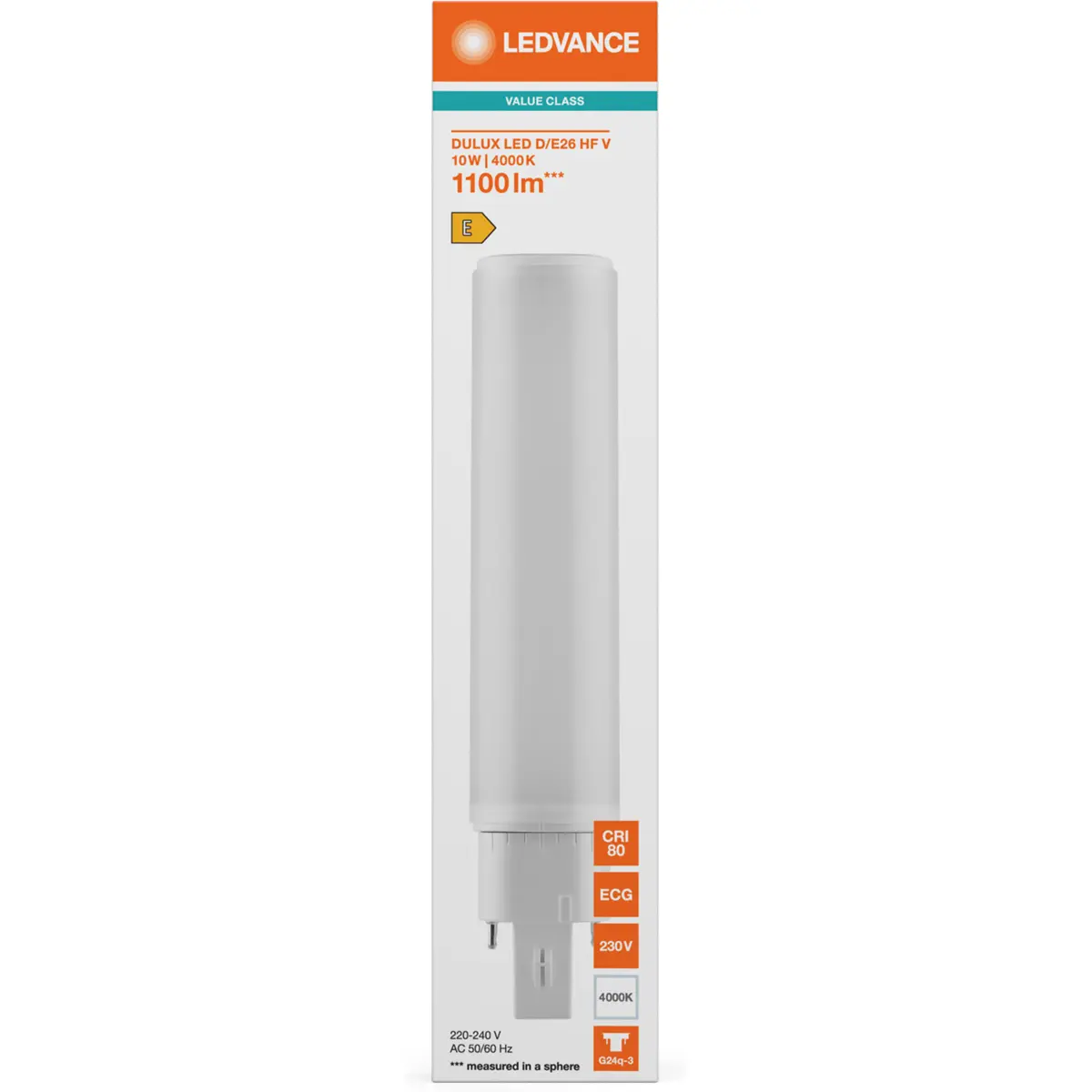 Lâmpada LED tipo PL G24Q-3 4 pinos 10W (=26W/840) 1100lm 4000K (branco neutro)