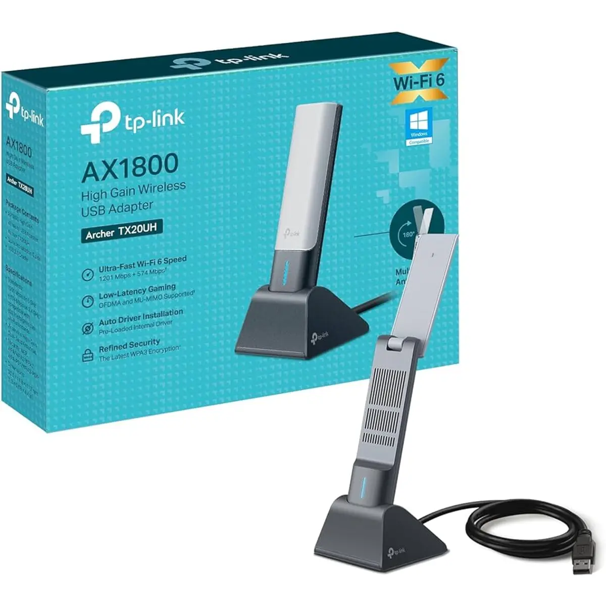 Adaptador USB Wi-Fi 6 (AX1800) Dual Band (1201+574Mbps) c/ base