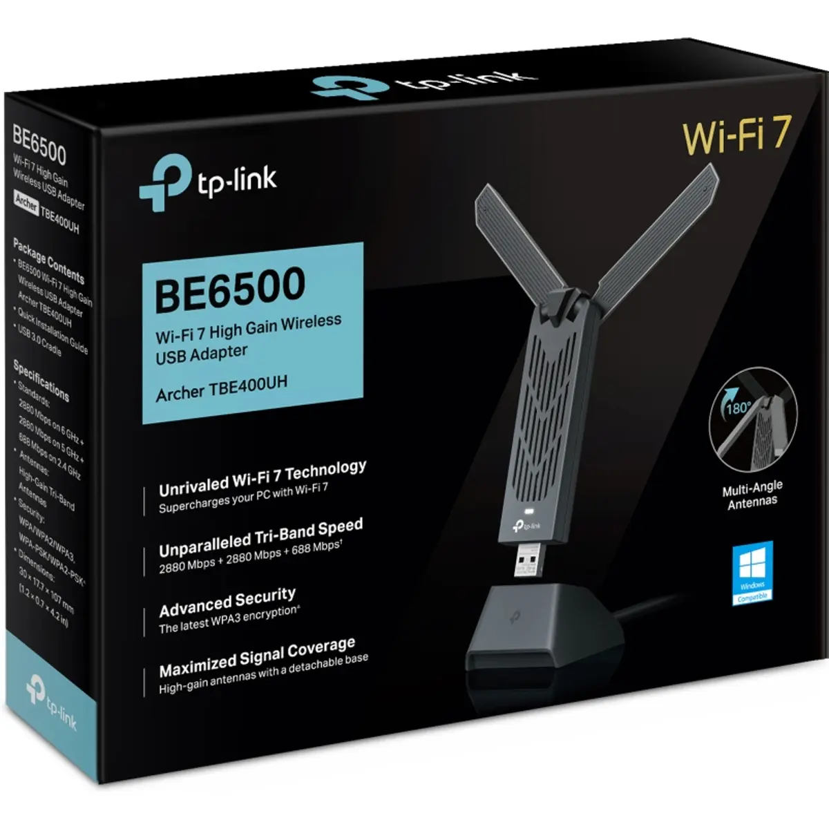 Adaptador de rede USB Wi-Fi 7 (BE6500) Triband (2882+2882+688Mbps)