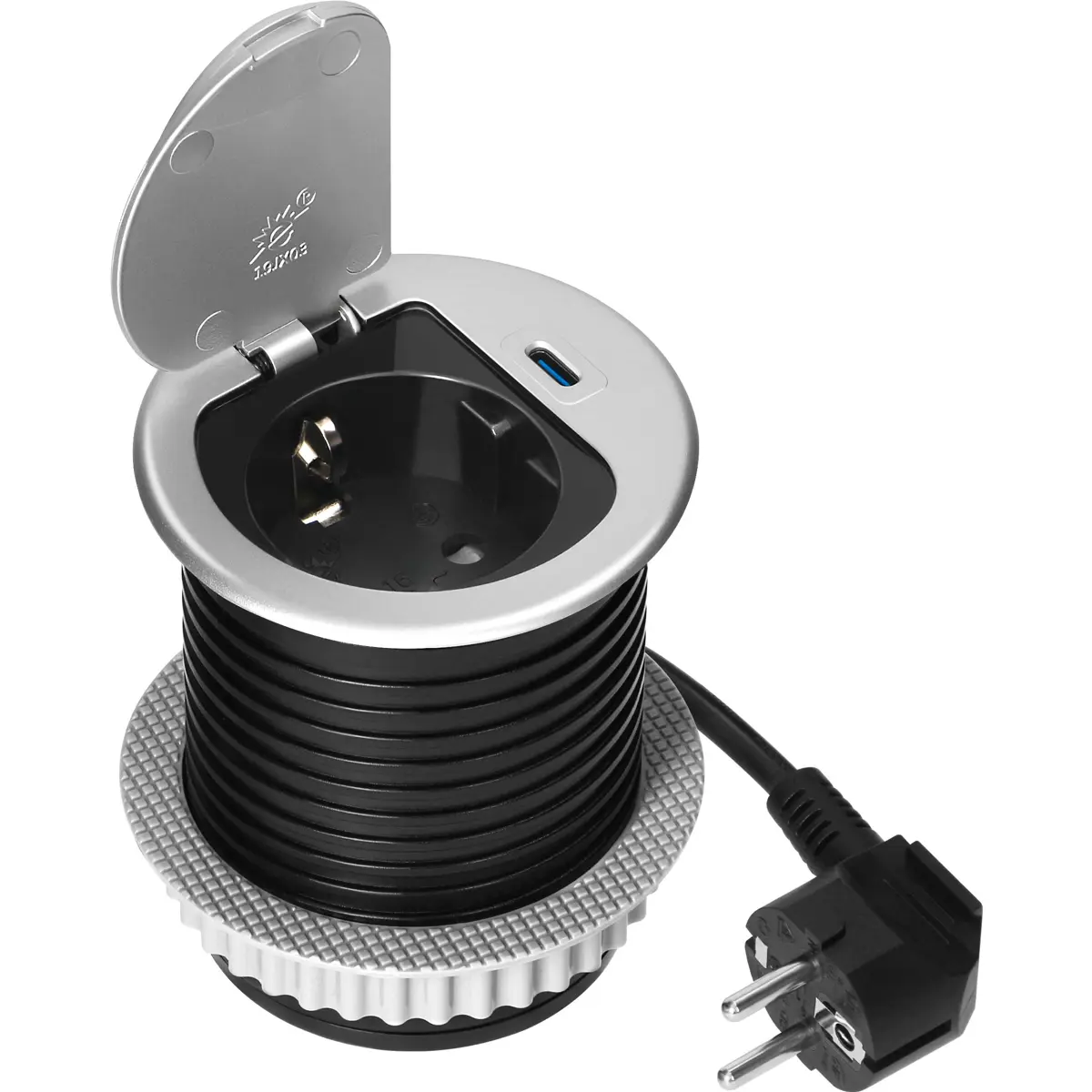 Bloco de tomadas de encastrar (Ø62mm) 1x Schuko + 1xUSB-C