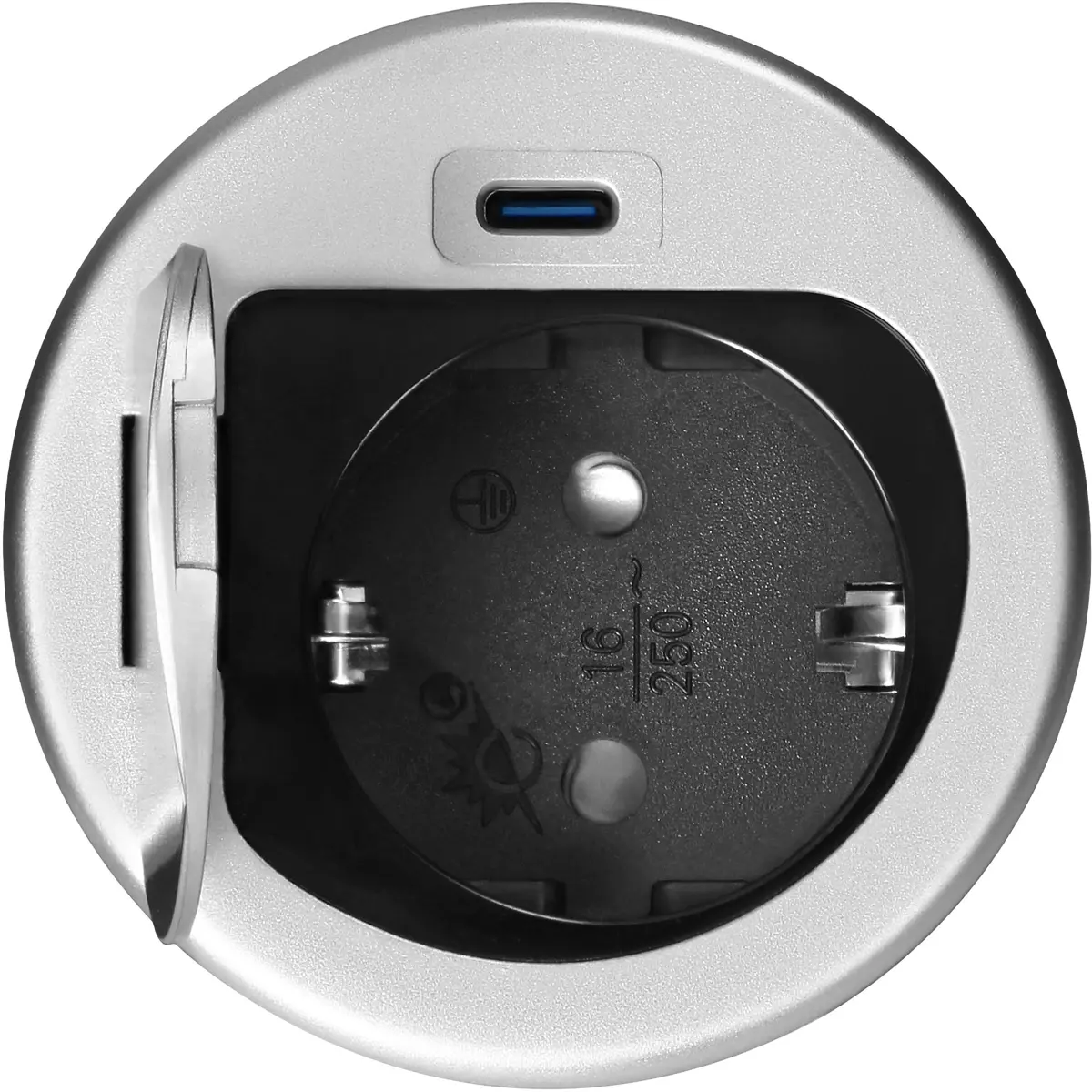 Bloco de tomadas de encastrar (Ø62mm) 1x Schuko + 1xUSB-C