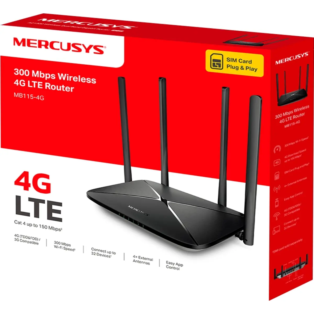 Router 4G LTE Wireless N 300Mbps - 3x LAN + 1 WAN