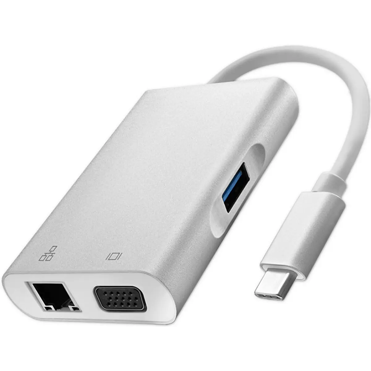 Hub Adaptador USB-C 3.1 4 Portas (USB-C PD 92W + USB 3.0 + VGA + RJ45 1Gbps)