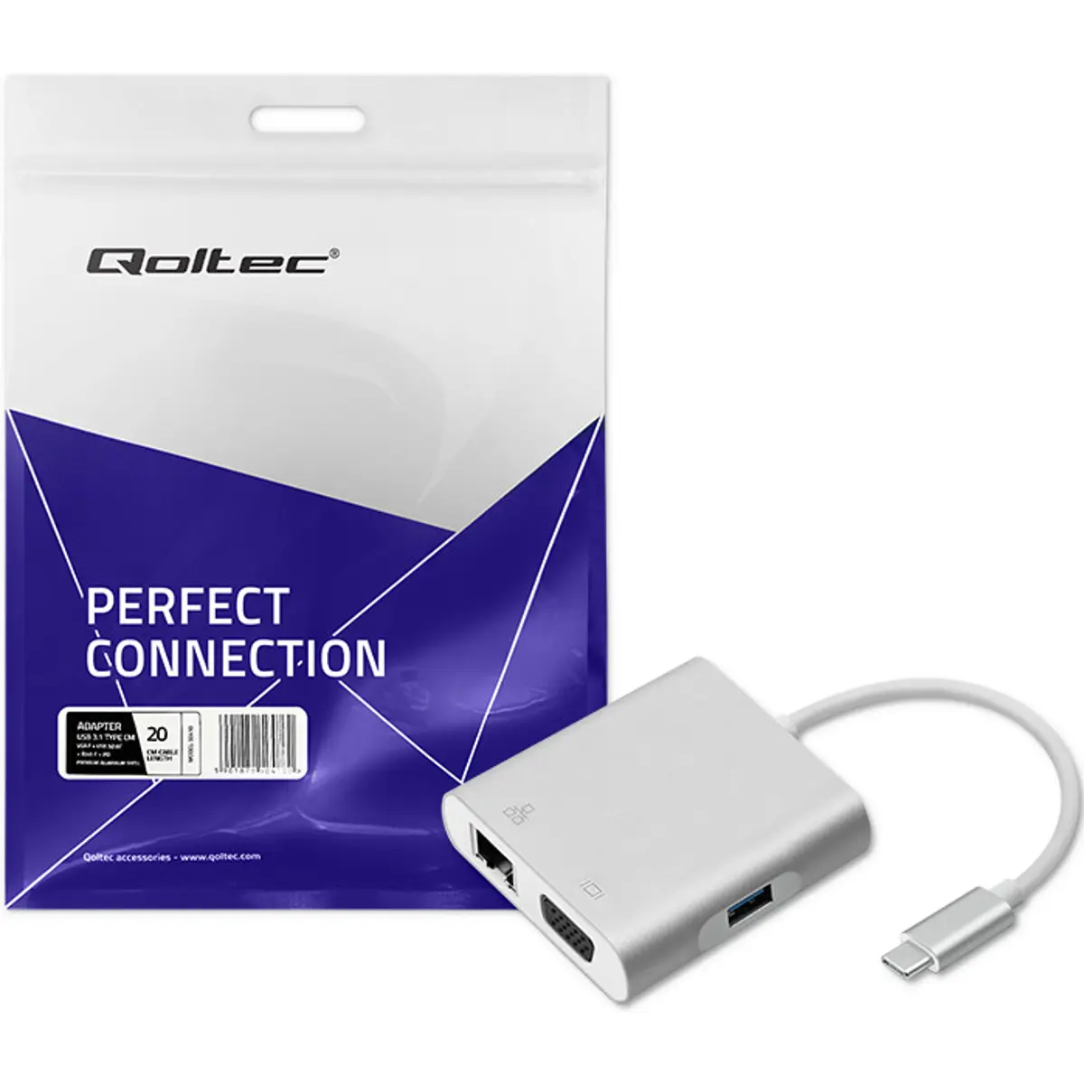 Hub Adaptador USB-C 3.1 4 Portas (USB-C PD 92W + USB 3.0 + VGA + RJ45 1Gbps)