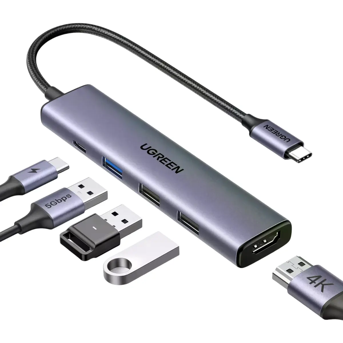 Hub Adaptador USB-C 4P (3x USB-A + HDMI 4K) + USB-C PD 100W