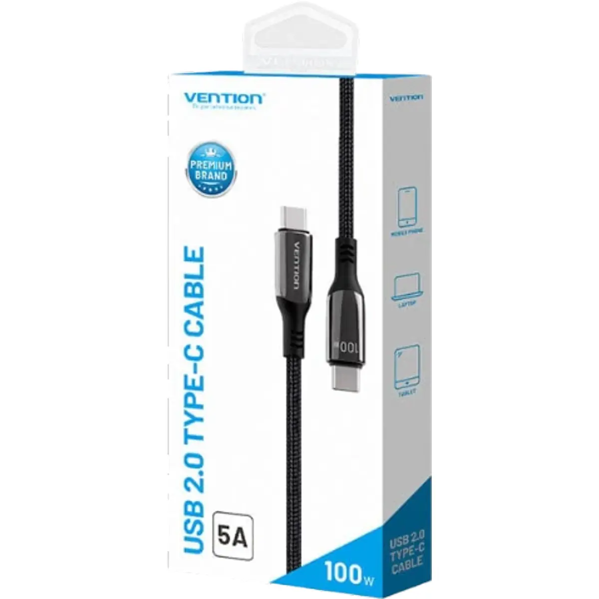 Cabo USB-C <-> USB-C 2.0 PD 100W 480Mbps - 1.2m - negro
