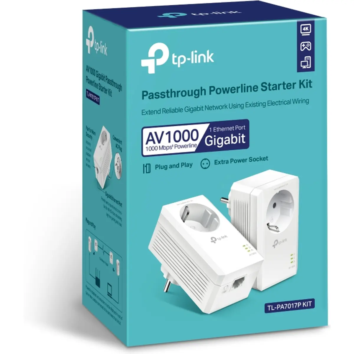Kit 2 adaptadores Powerline AV1000 1000Mbps c/ passthrough