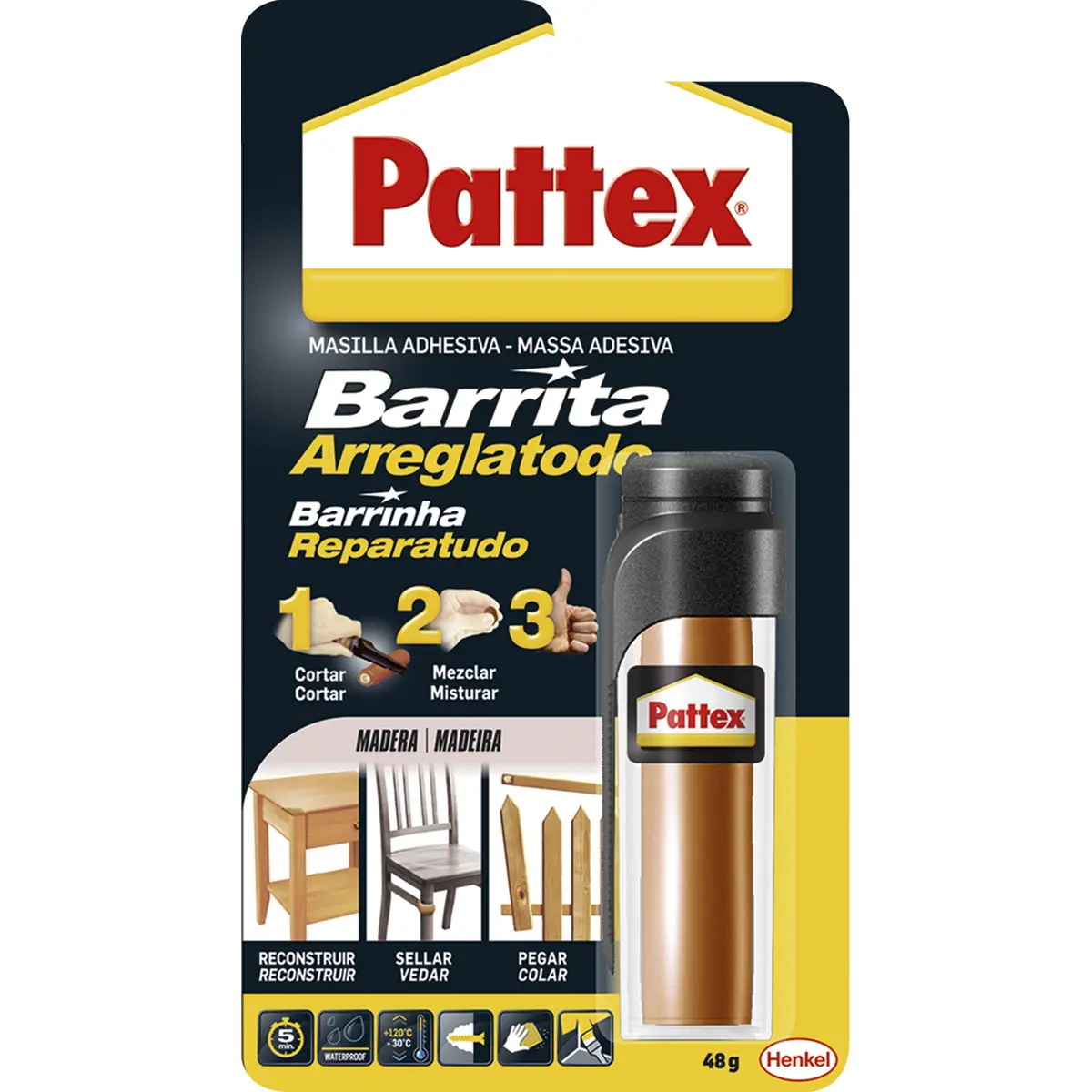 PATTEX Barrinha Repara Tudo Madeira - Massa epóxi para madeira - 48g ...