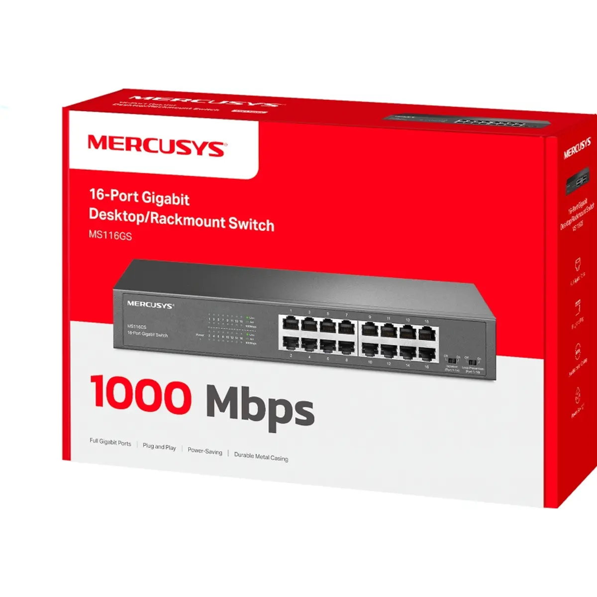 Switch 16P Gigabit 10/100/1000Mbps montável em Rack