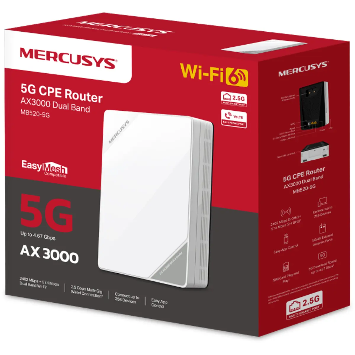 Router 5G / 4G LTE Wireless Dual Band 2402Mbps 2x LAN