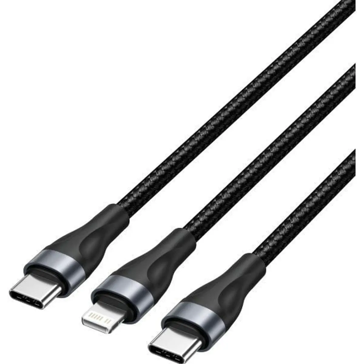 Cabo USB-C 2 em 1 - USB-C <-> Lightning / USB-C 60W 480Mbps 1.2m - preto