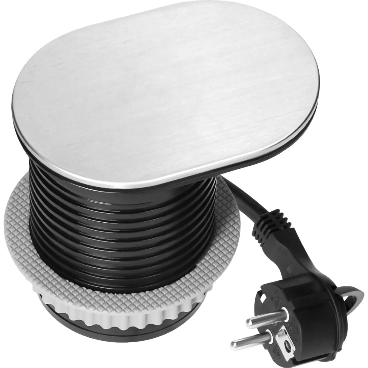 Bloco de tomadas de encastrar (Ø64mm) 1x Schuko + 1xUSB A + 1xUSB C - cabo de 1.9m - Prateado