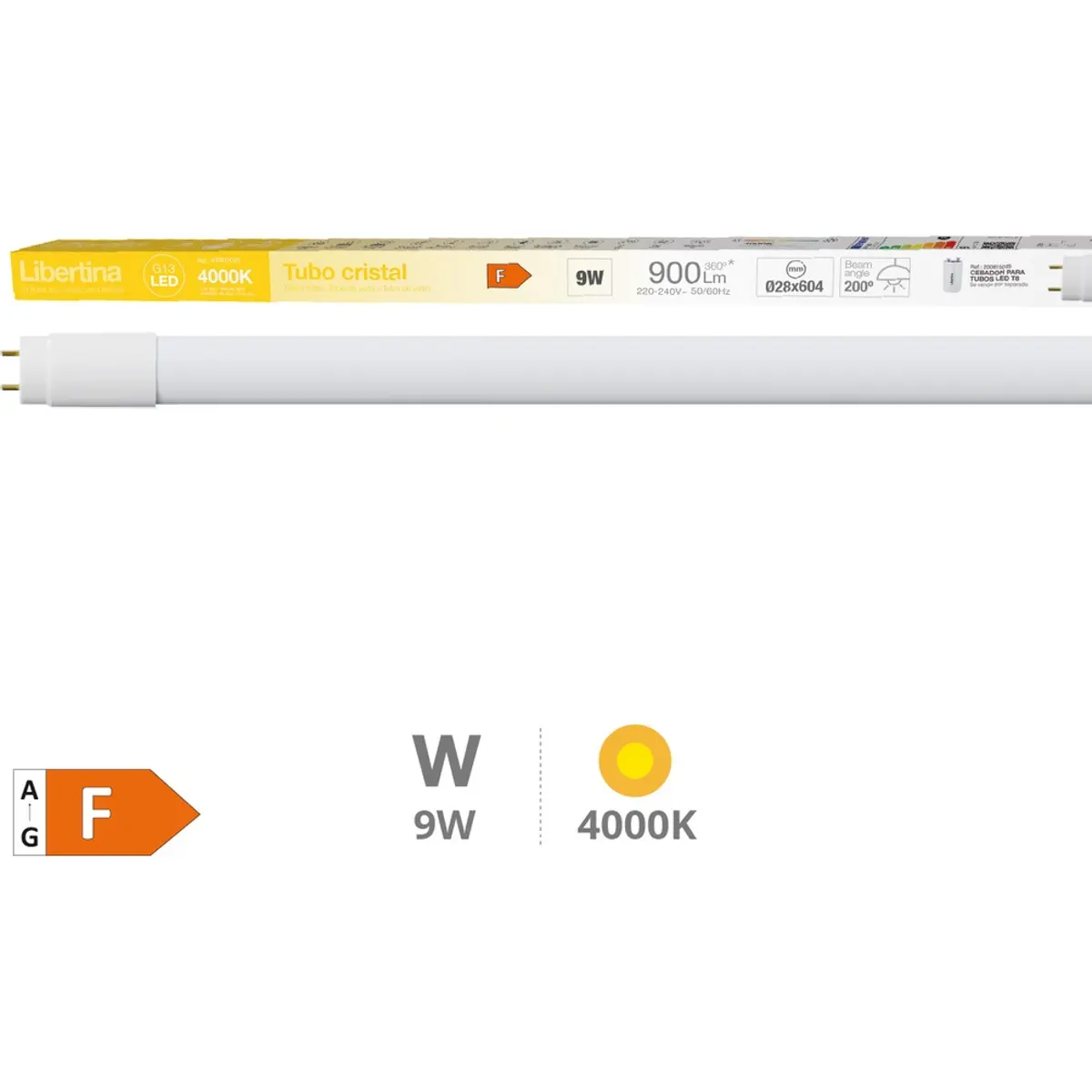 Lâmpada LED tubo T8 60cm 230VAC 9W 4000K (branco neutro) 900lm - unilateral