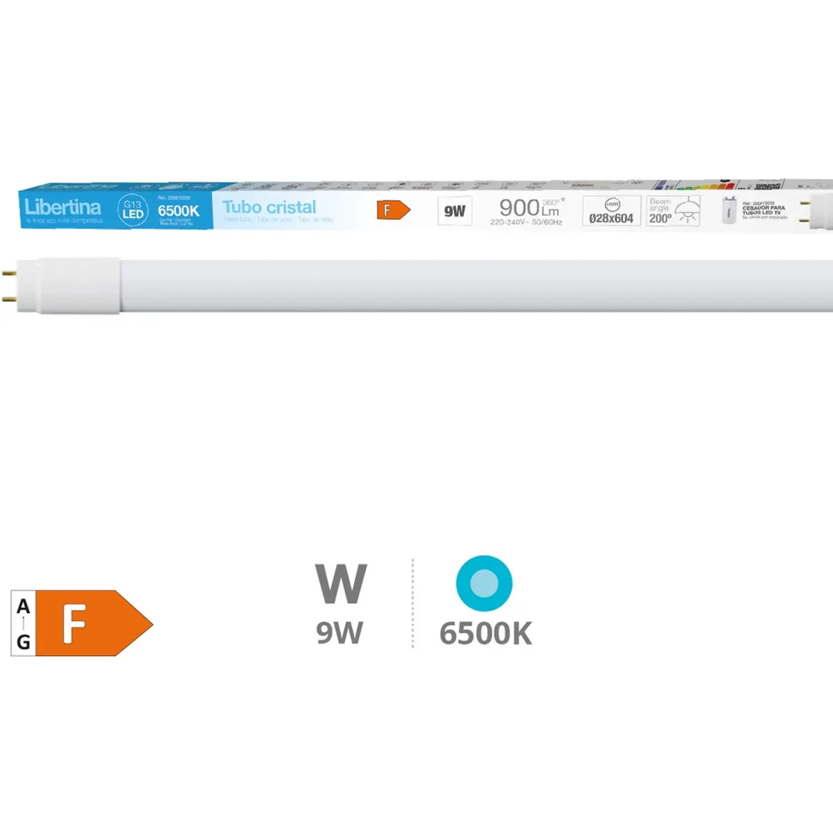 Lâmpada LED tubo T8 60cm 230VAC 9W 6500K (branco frio) 900lm - unilateral