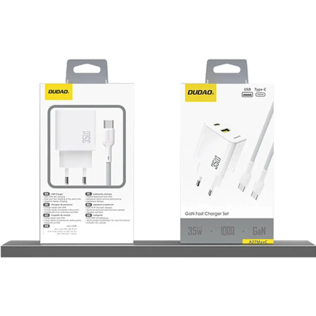 Carregador GaN PD 35W USB-A + USB-C + cabo USB-C - branco