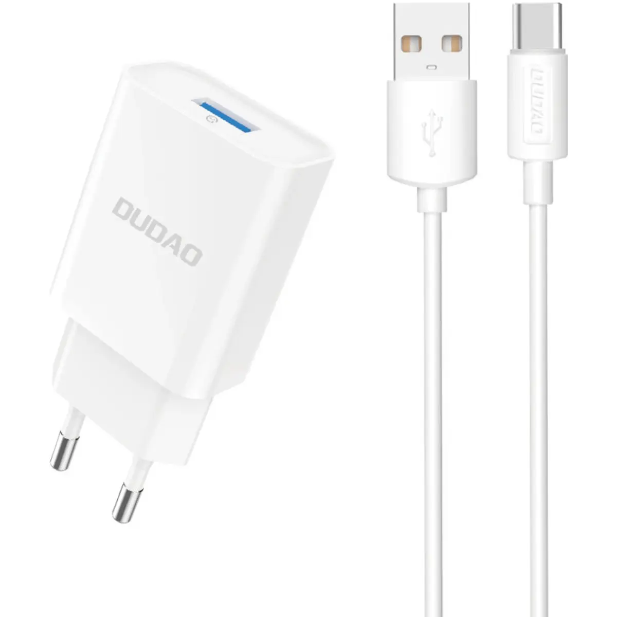 Carregador USB-A 2.1A 10W + cabo USB-A <-> USB-C - branco