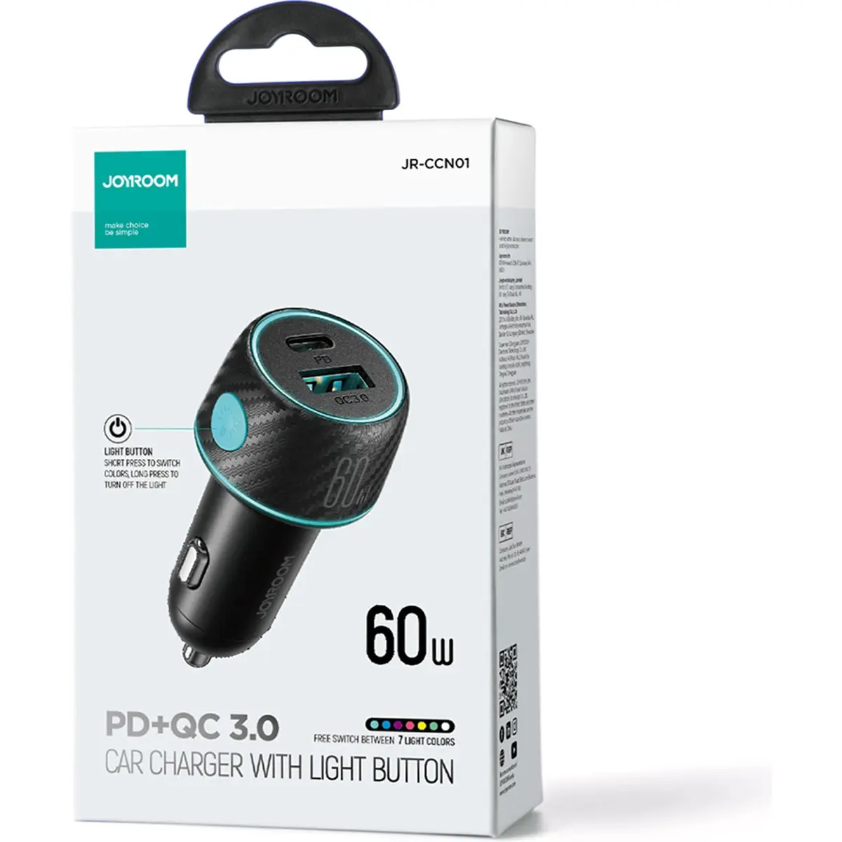 Carregador de Isqueiro (12..24VDC) USB-C + USB-A PD 60W