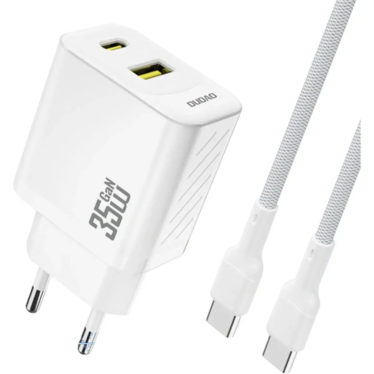 Carregador GaN PD 35W USB-A + USB-C + cabo USB-C - branco