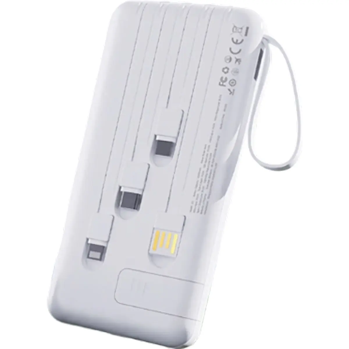 Powerbank 10000mAh c/ 3 portas + 4 cabos (USB-A + USB-C + micro-USB + Lightning) + lanterna - branco