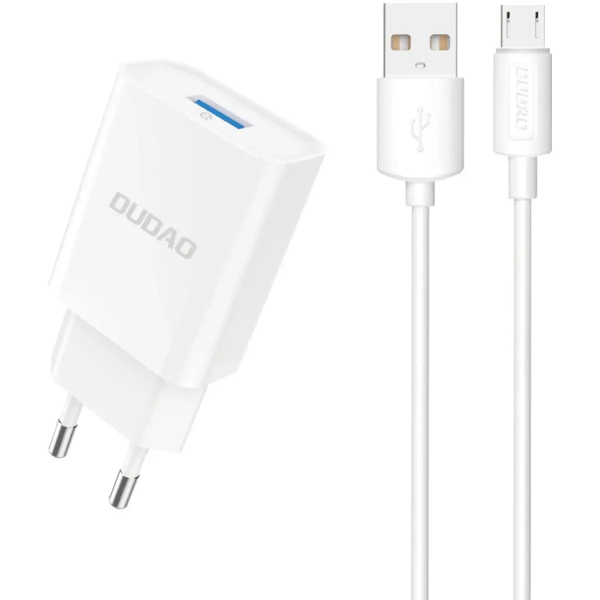 Carregador USB-A 2.1A 10W + cabo USB-A <-> micro-USB - branco